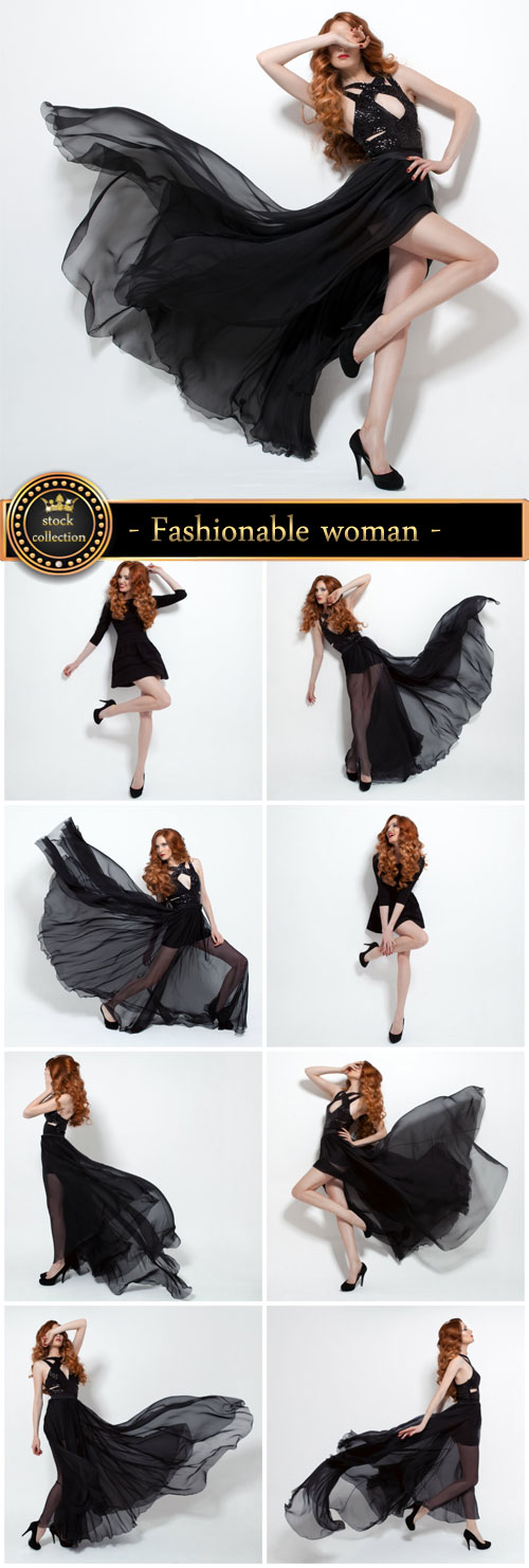 Fashionable woman in a beautiful black dress - Stock Photo