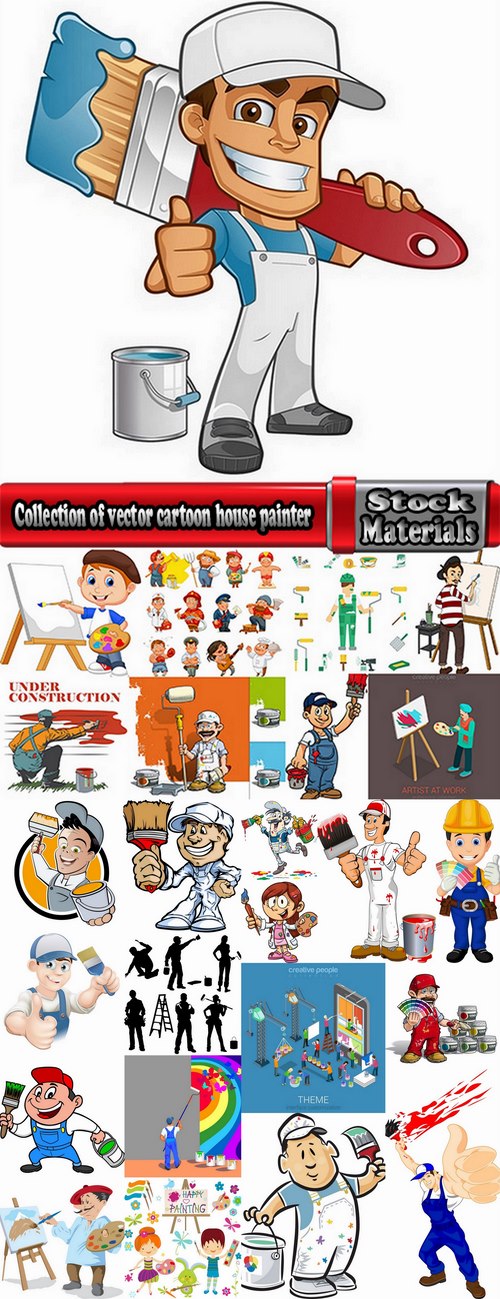 Collection of vector cartoon house painter picture painter paint brush to draw 25 Eps