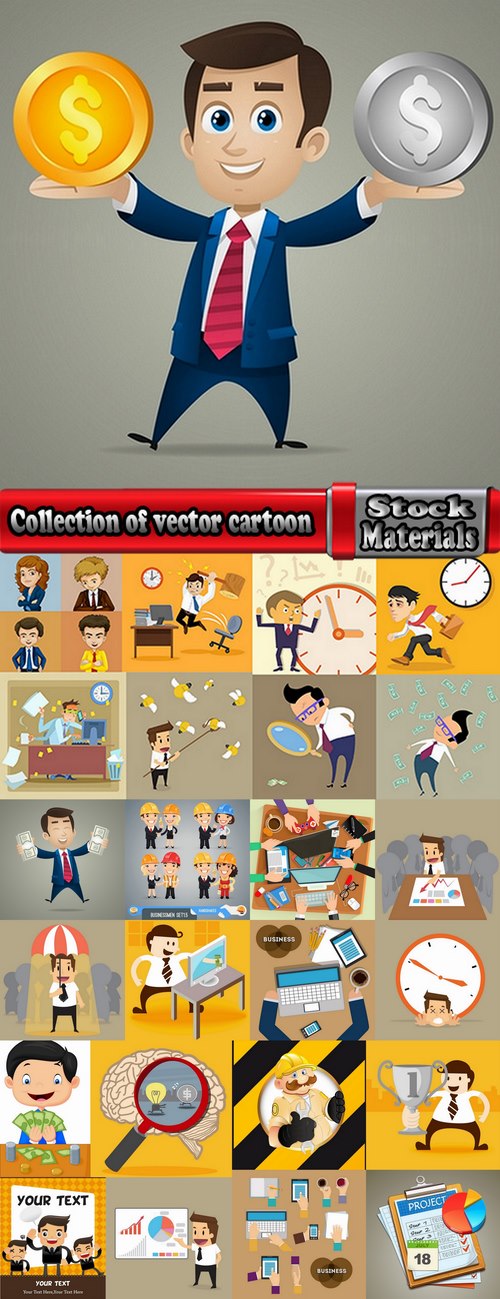 Collection of vector cartoon image of different professions infographics businessman #2-25 Eps