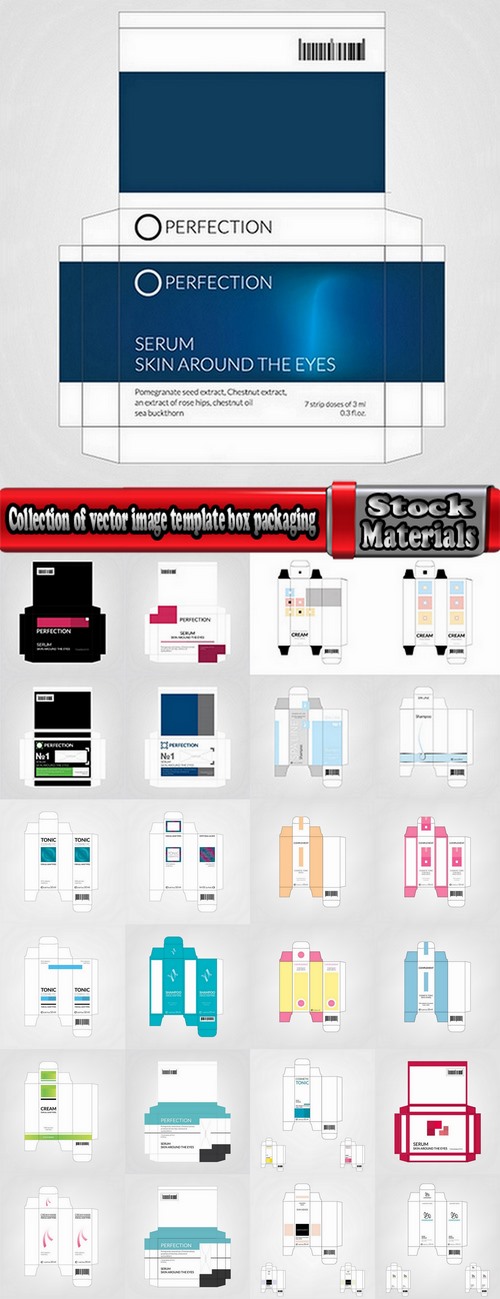 Collection of vector image template box packaging for bottles tubes capacitance 25 Eps