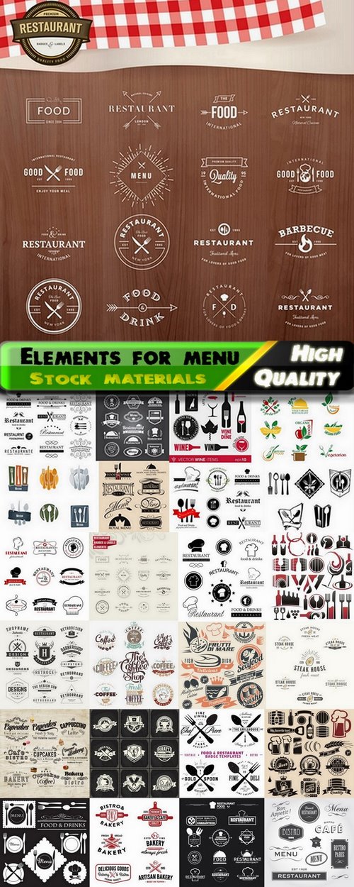 Restaurant logos and elements for menu design - 25 Eps
