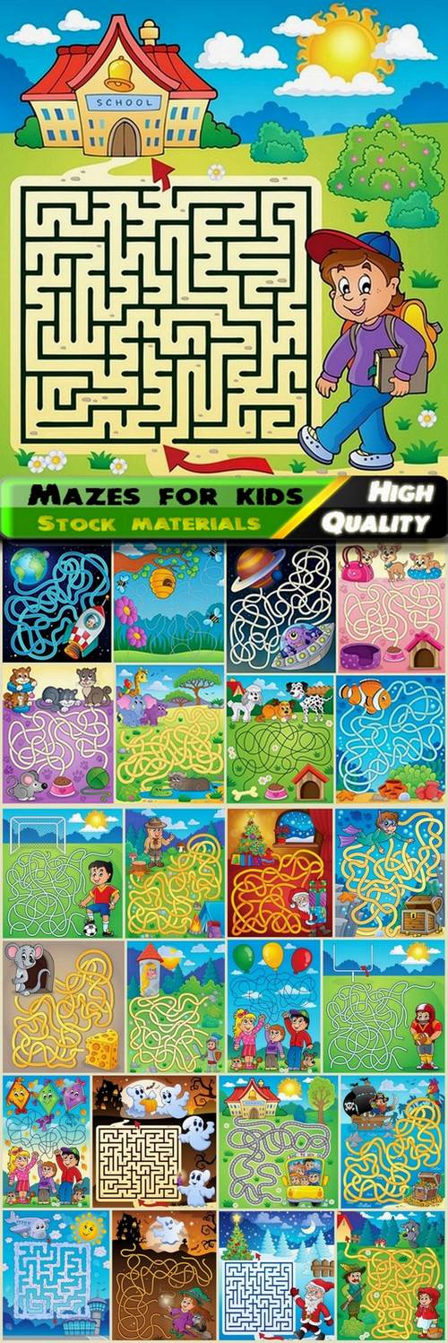 Illustration mazes for kids educational games - 25 Eps