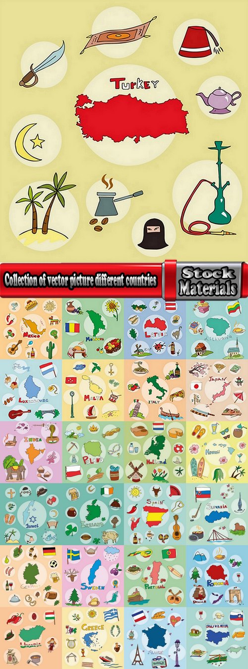 Collection of vector picture different countries infographics Travel Map 25 Eps
