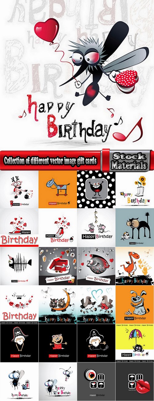 Collection of different vector image gift cards with funny cartoon animals 25 Eps