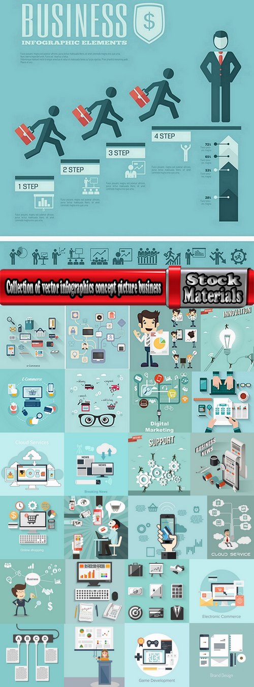Collection of vector infographics concept picture business icon workplace 25 Eps