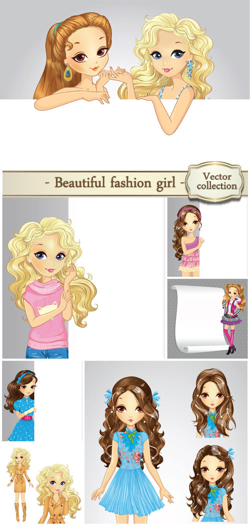 Vector beautiful fashion girl with white banner 2