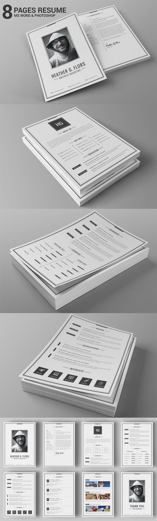 Creativemarket - 8 Pages Extended Resume CV MS Word - 170291