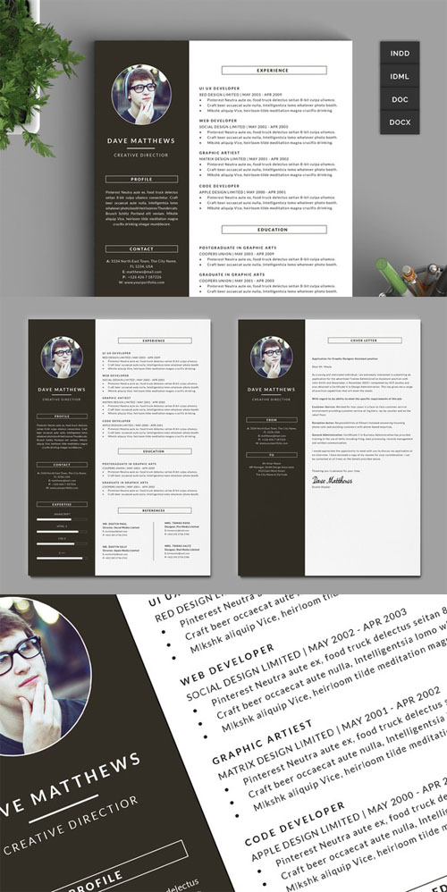 Creativemarket - Hipster Resume/CV with Cover Letter 219359