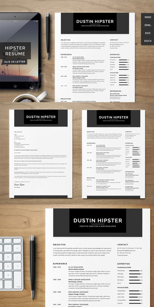 Resume/CV Set - The Hipster - Creativemarket 217093