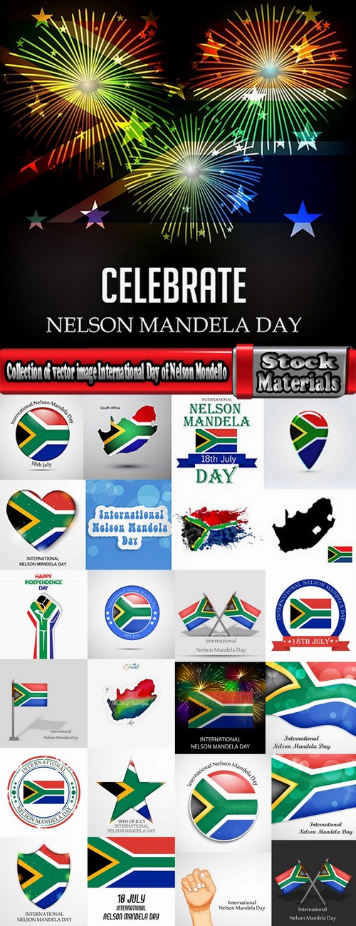 Collection of vector image International Day of Nelson Mondello freedom of human rights protection 25 Eps