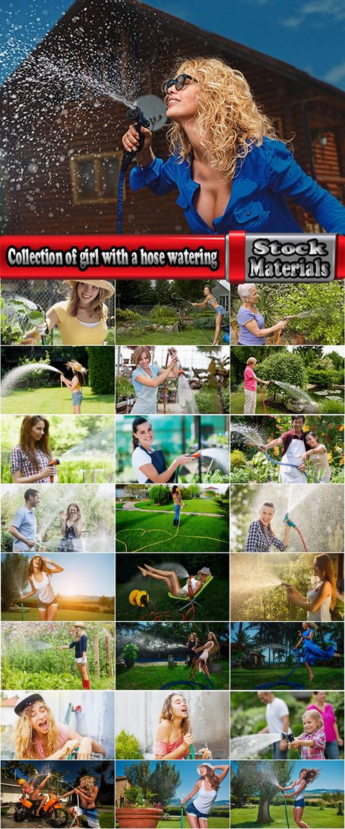 Collection of girl with a hose watering the lawn water cleaning 25 HQ Jpeg