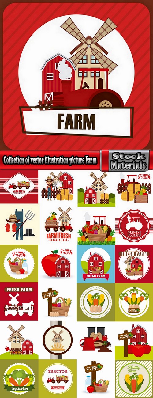 Collection of vector illustration picture Farm for a children's book 25 EPS