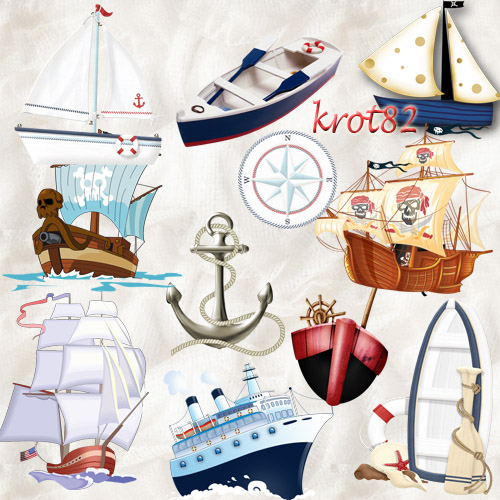 Клипарт на прозрачном фоне – Корабли, лодки, якорь, компас