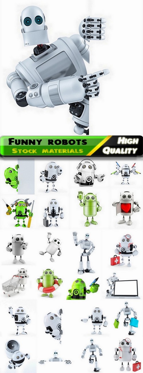 3D render of funny and cute robots - 25 HQ Jpg