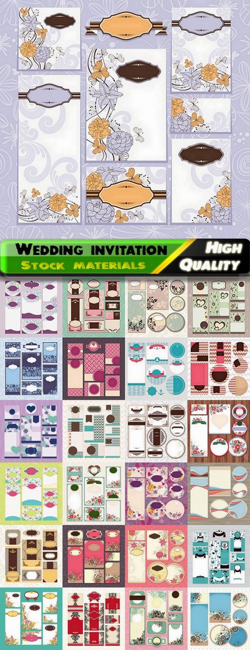 Cute wedding invitation template with floral elements - 25 Eps