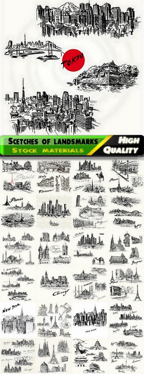 Scetches of landsmark and skylines of cities of the world - 25 Eps