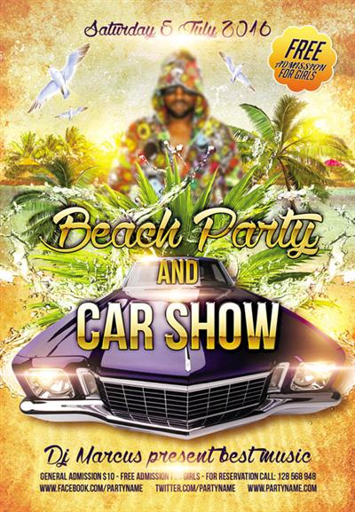 Flyer PSD Template - Beach Party and Car Show + Facebook Cover